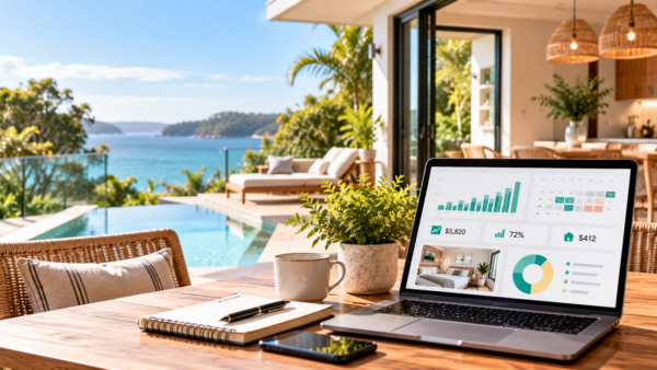 Modern Airbnb property management with a professional home and financial planning concept